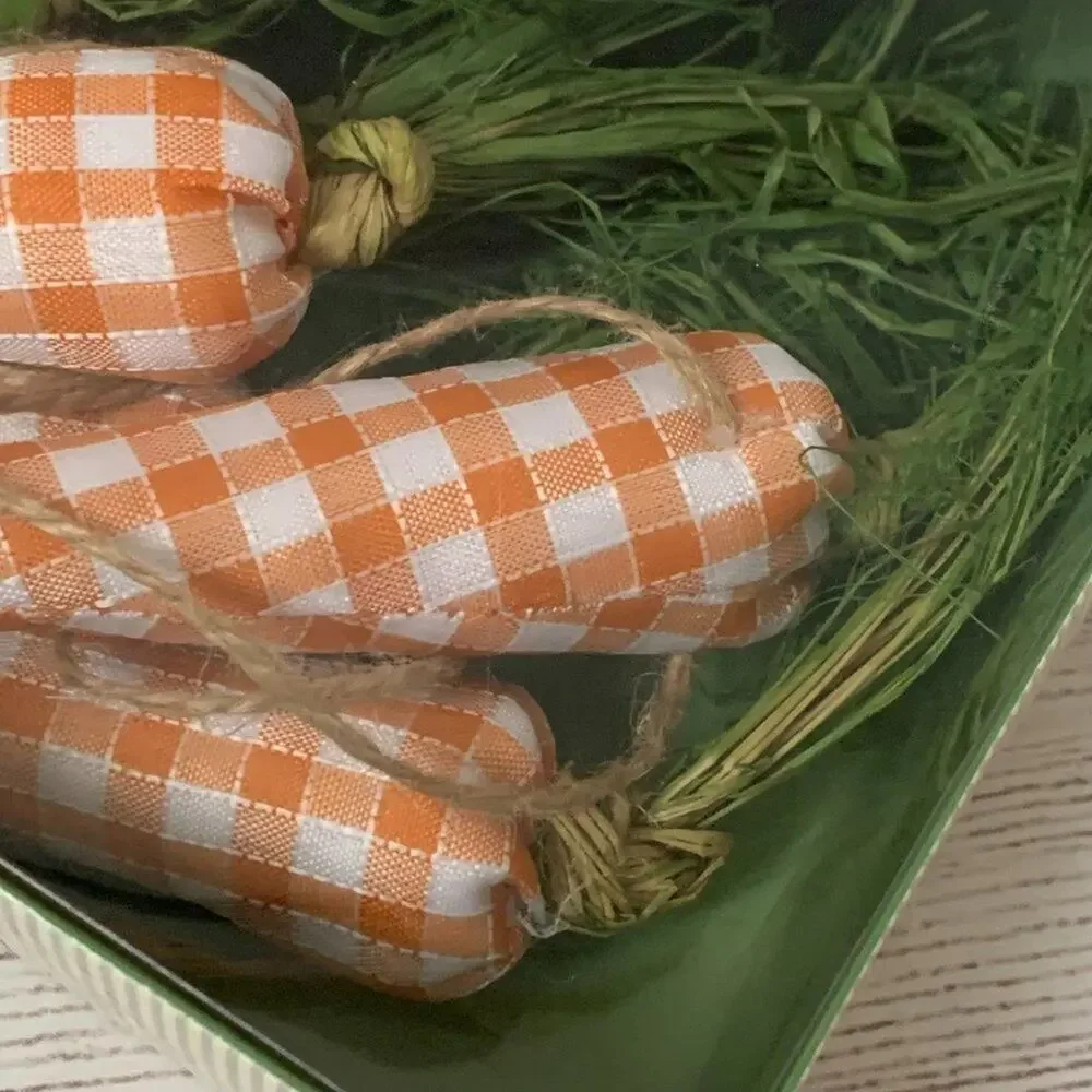 Rachel Ashwell The Farmhouse Plaid Carrot Garland Raffia Leaves Easter 6ft Long